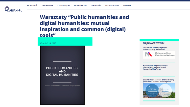 Warsztaty „Public humanities and digital humanities: mutual inspiration and common (digital) tools”